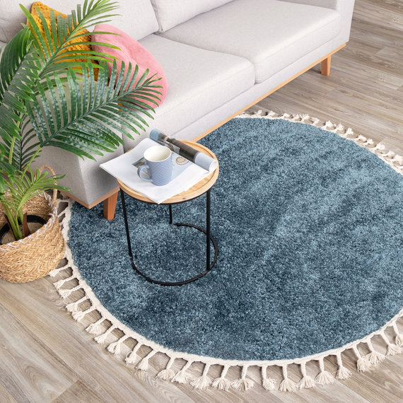 FRAAI | Home & Living Teppich Hochflor Rund - Lofty Fringe Blau
