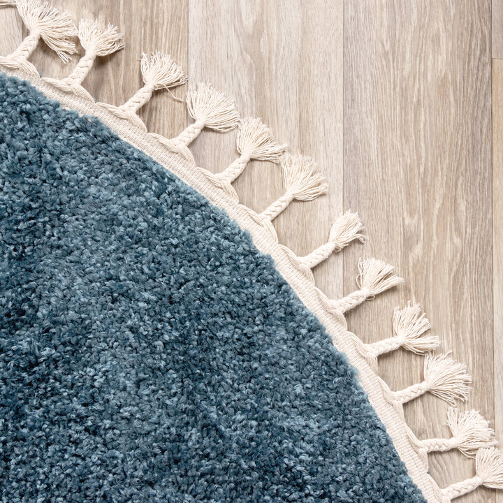 Teppich Hochflor Rund - Lofty Fringe Blau