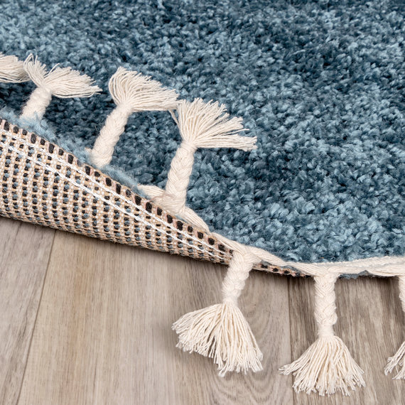 FRAAI | Home & Living Teppich Hochflor Rund - Lofty Fringe Blau