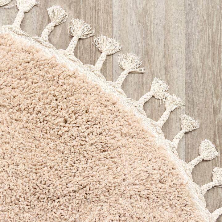 Teppich Hochflor Rund - Lofty Fringe Beige
