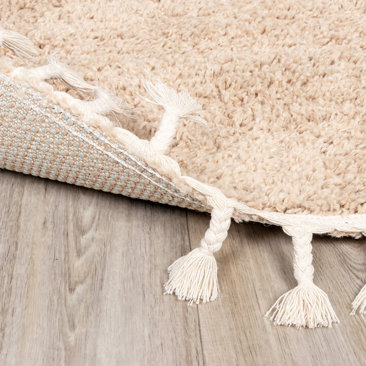 Teppich Hochflor Rund - Lofty Fringe Beige