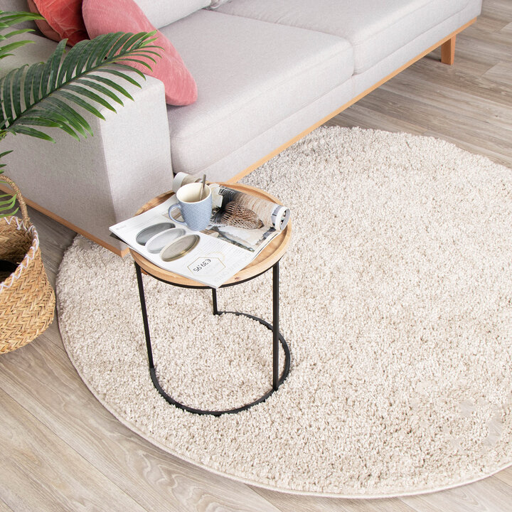 Teppich Hochflor Rund - Lofty Creme Weiß