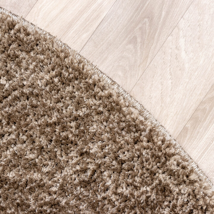 Hochflor Teppich Rund - Glazy Taupe Braun