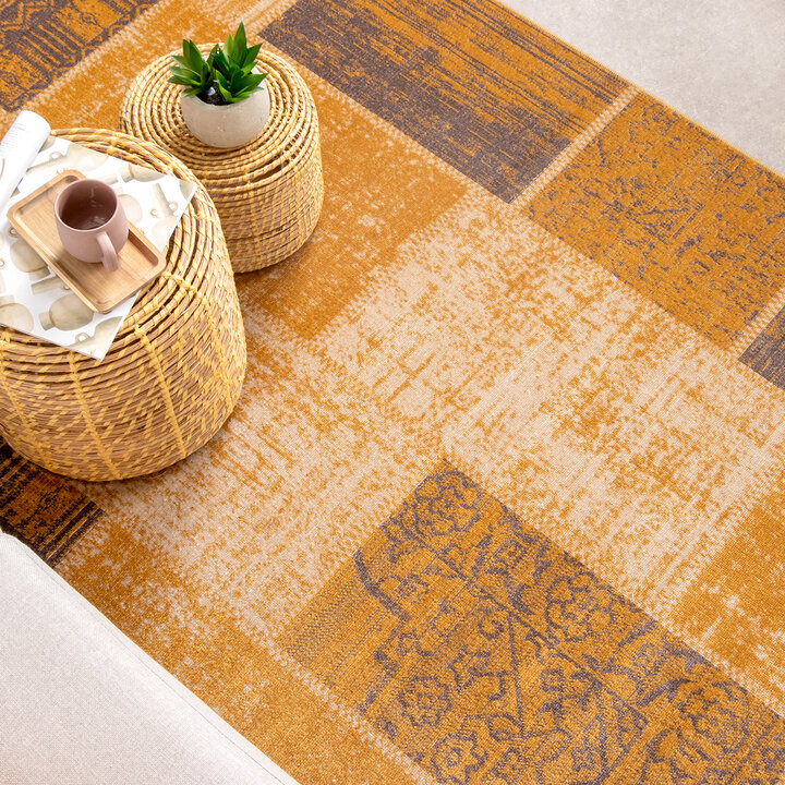 Teppich Vintage - Spring Patchwork Ockergelb Taupe