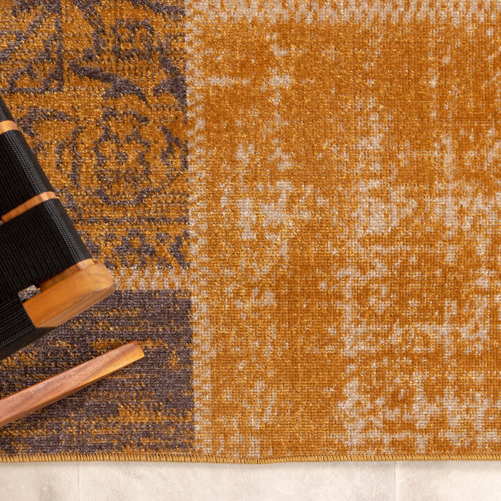 Teppich Vintage - Spring Patchwork Ockergelb Taupe