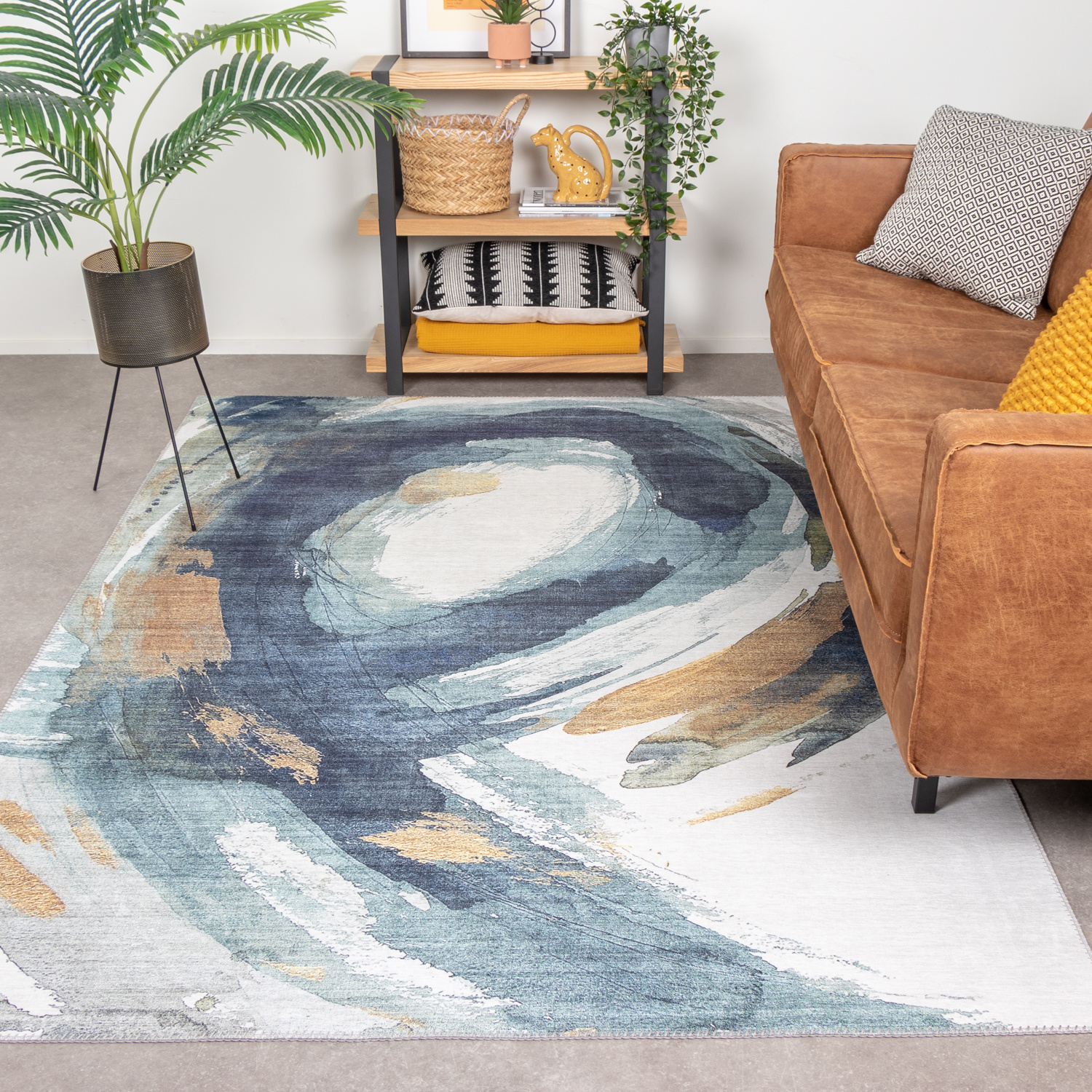 Moderner Teppich - Strong Brush Blau Gelb