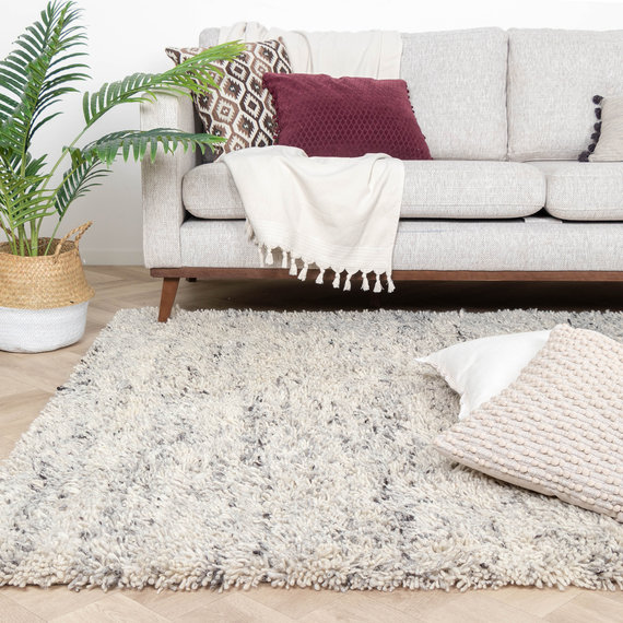 FRAAI | Home & Living Hochflor Wollteppich - Royal Creme/Grau