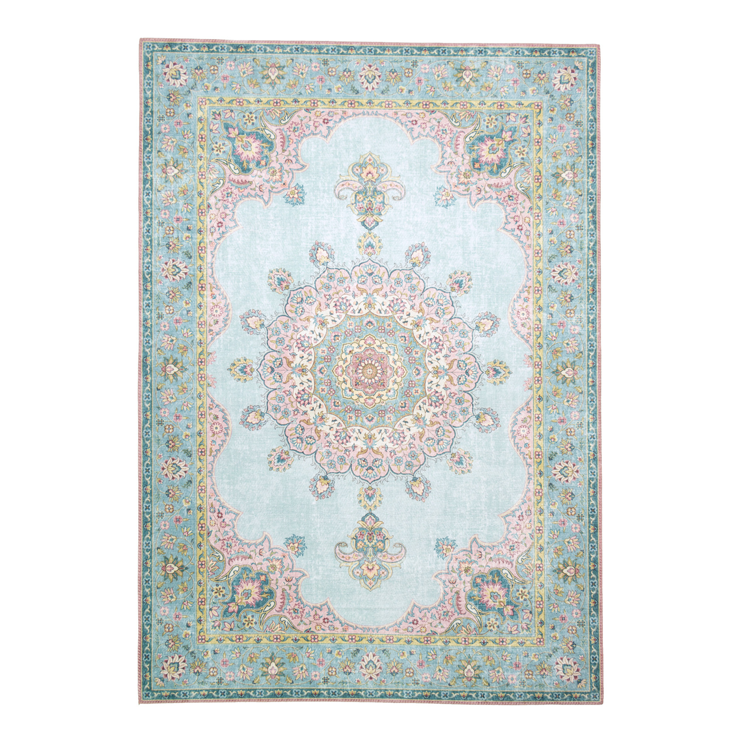 Teppich Vintage - Lily Medaillon Hellblau Türkis - sfeer