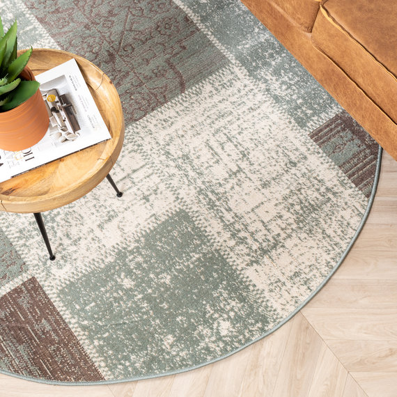 FRAAI | Home & Living Teppich Vintage Rund - Spring Patchwork Grün Grau