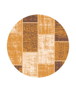 Teppich Vintage Rund - Spring Patchwork Ockergelb Taupe
