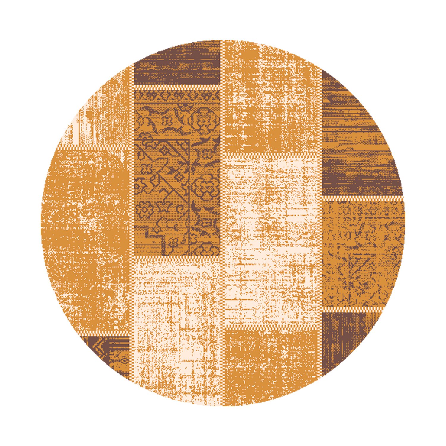 Teppich Vintage Rund - Spring Patchwork Ockergelb Taupe - sfeer