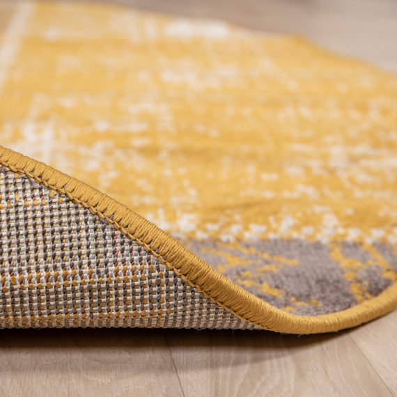 FRAAI | Home & Living Teppich Vintage Rund - Spring Patchwork Ockergelb Taupe