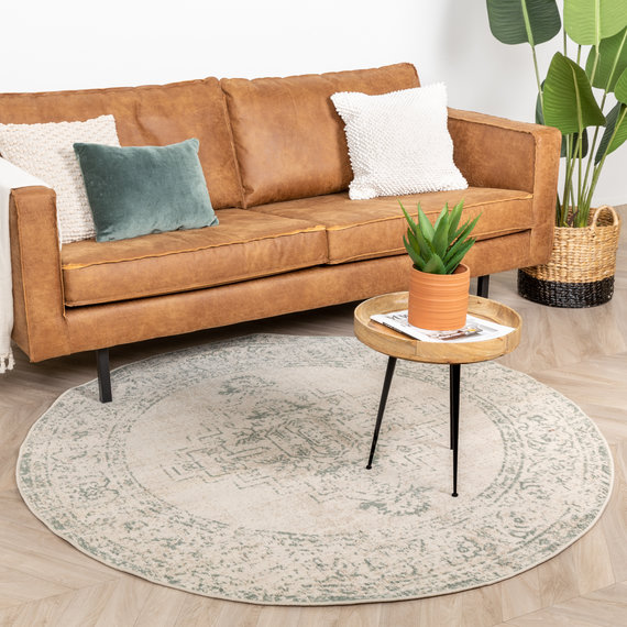 FRAAI | Home & Living Teppich Vintage Rund - Spring Ethnic Creme Grün