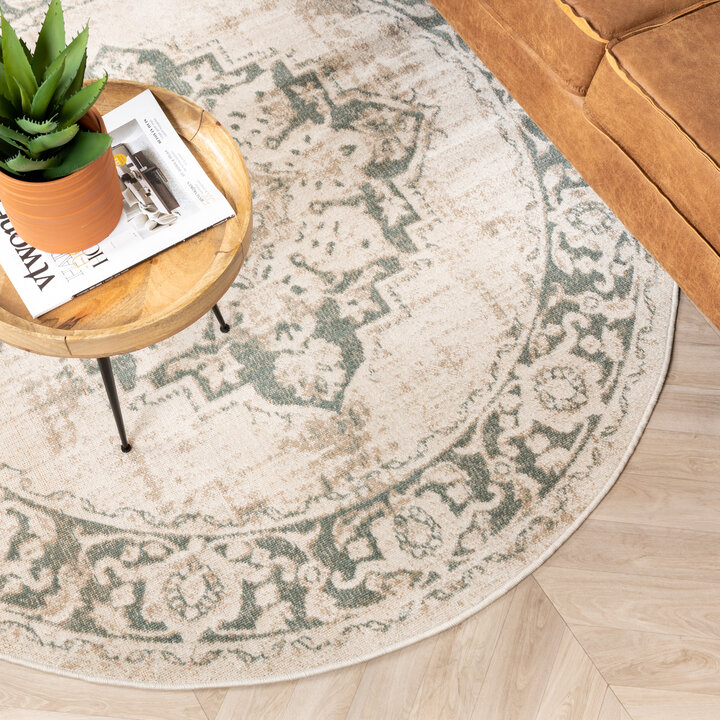Teppich Vintage Rund - Spring Medaillon Creme Grün