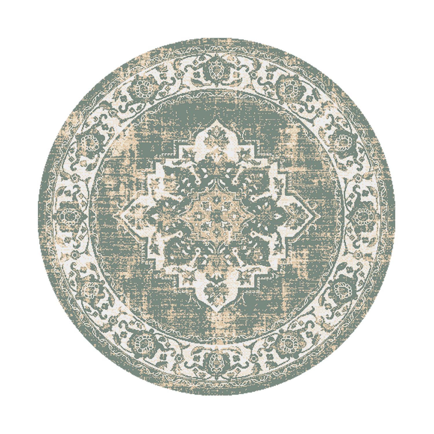 Teppich Vintage Rund - Spring Medaillon Grün Creme - sfeer