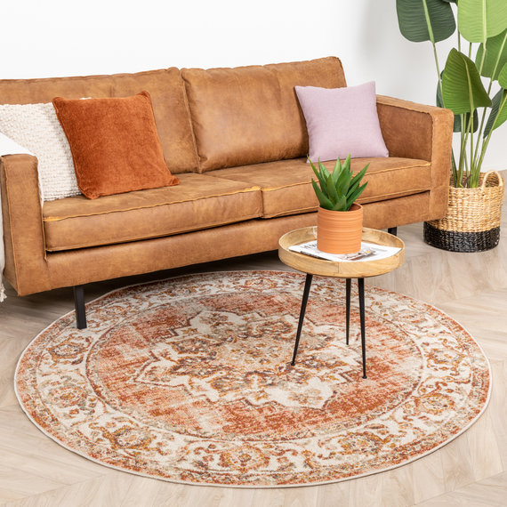 FRAAI | Home & Living Teppich Vintage Rund - Spring Medaillon Terracotta Creme