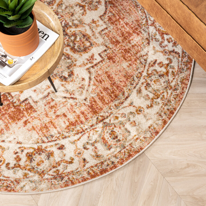 Teppich Vintage Rund - Spring Medaillon Terracotta Creme
