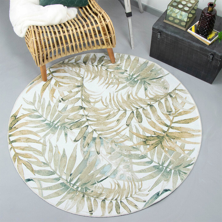 Boho Teppich Rund - Palmier Blätter Naturel