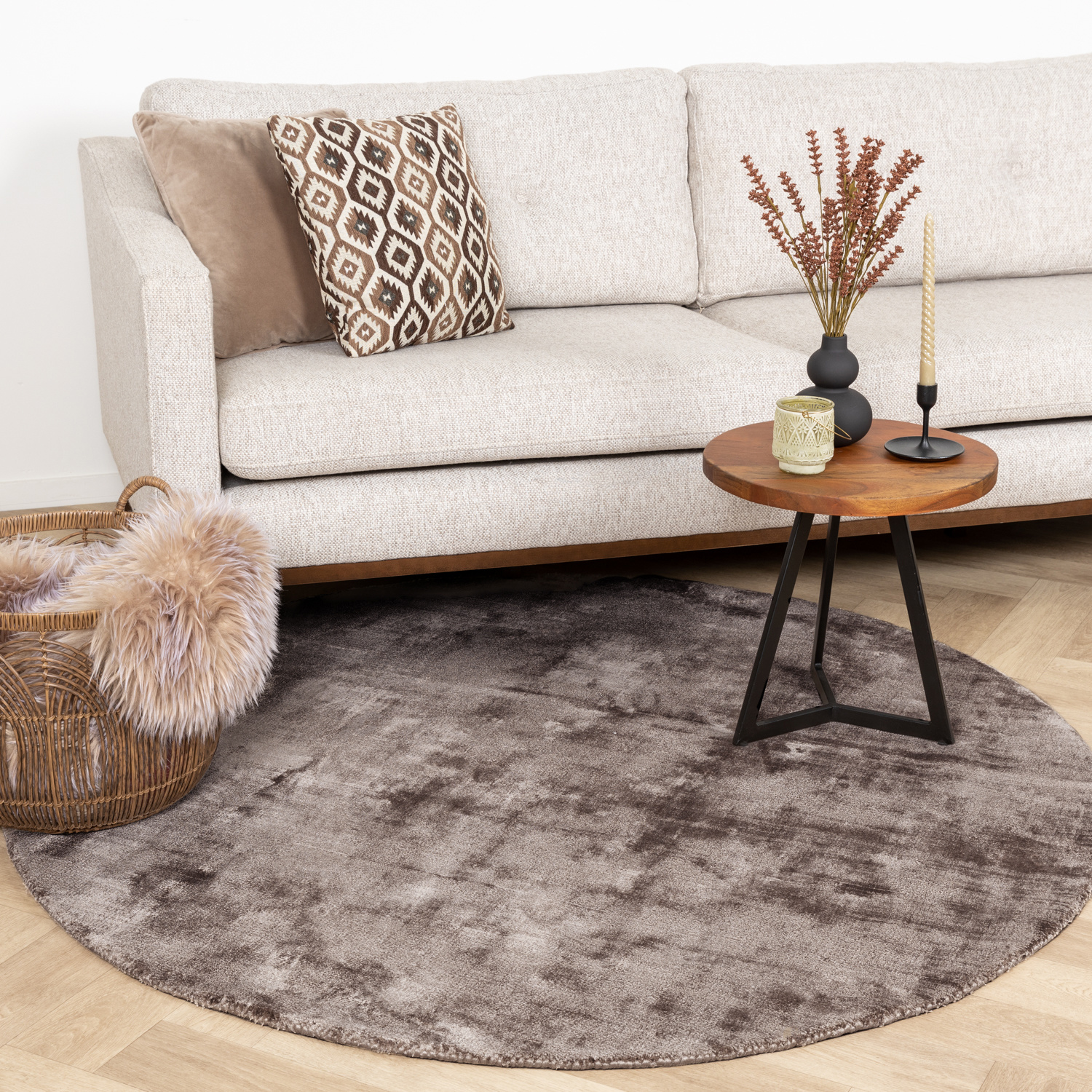 Viskose Teppich Rund - Pearl Grau