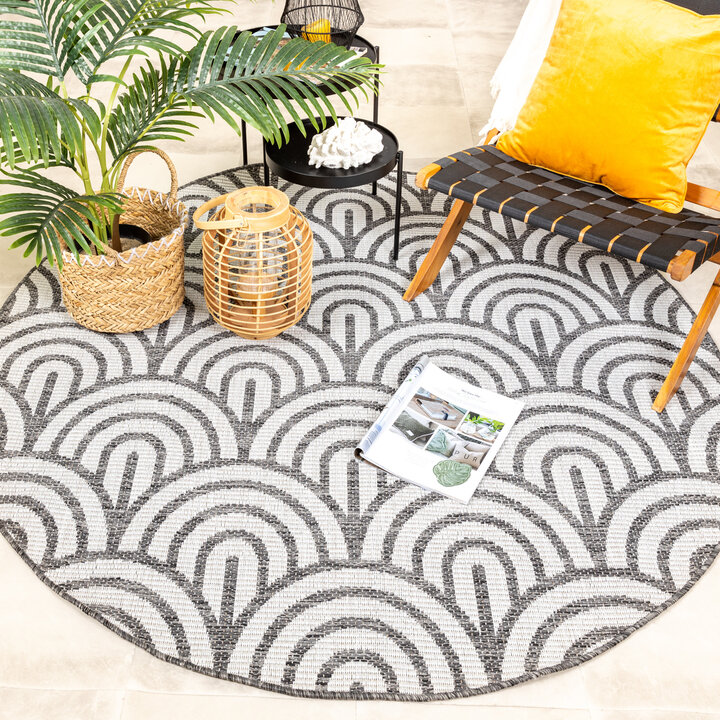 In- & Outdoor Teppich Rund - Summer Arch Grau