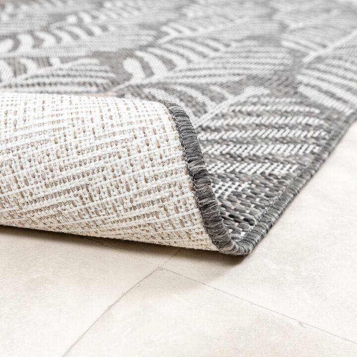 In- & Outdoor Teppich Rund - Summer Leaves Grau