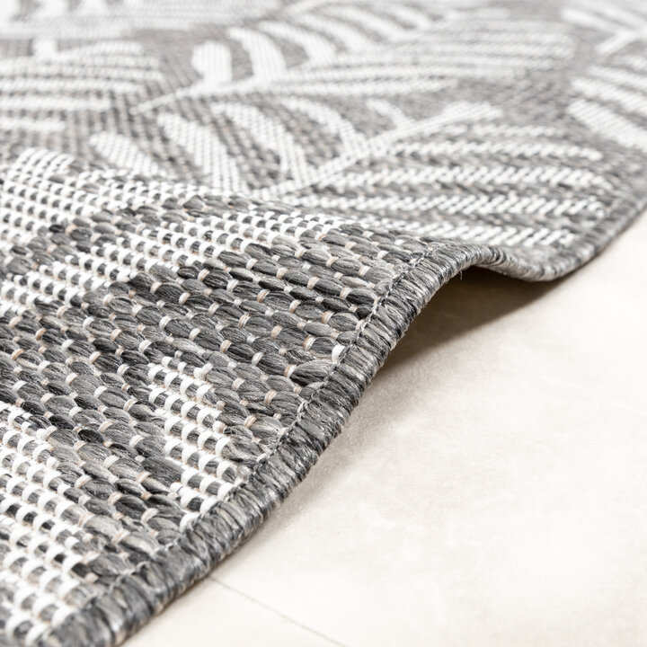 In- & Outdoor Teppich Rund - Summer Leaves Grau