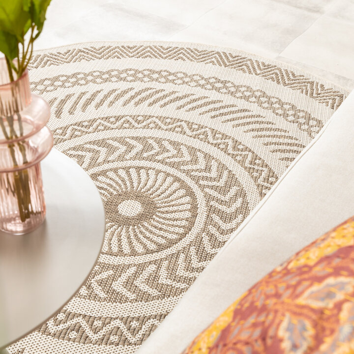 In- & Outdoor Jute Teppich Rund - Nomad Aztec Creme