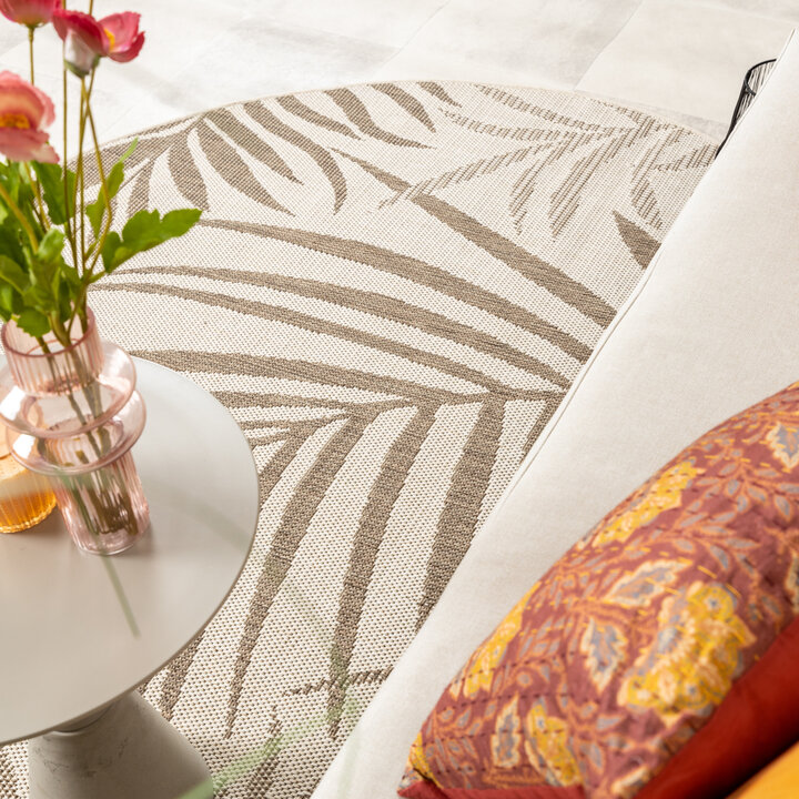 In- & Outdoor Jute Teppich Rund - Nomad Leaves Creme