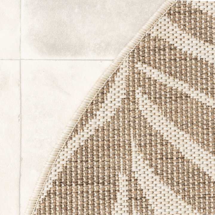 In- & Outdoor Jute Teppich Rund - Nomad Leaves Creme