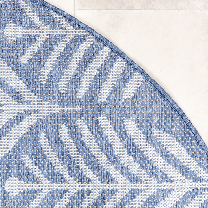 In- & Outdoor Teppich Rund - Summer Leaves Blau