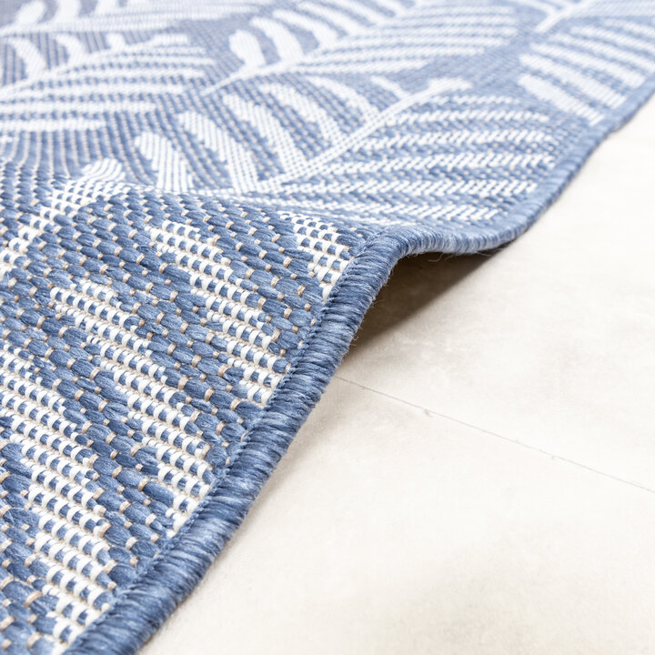 In- & Outdoor Teppich Rund - Summer Leaves Blau