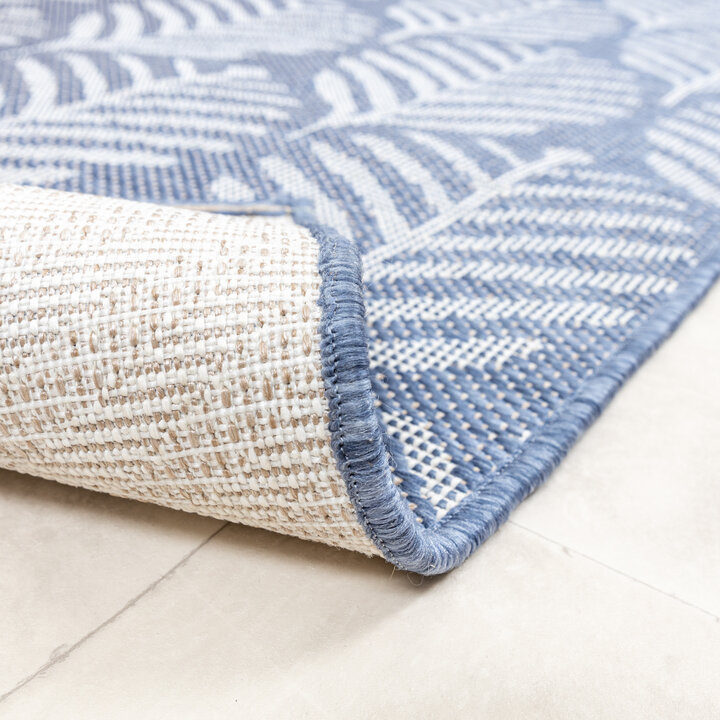 In- & Outdoor Teppich Rund - Summer Leaves Blau