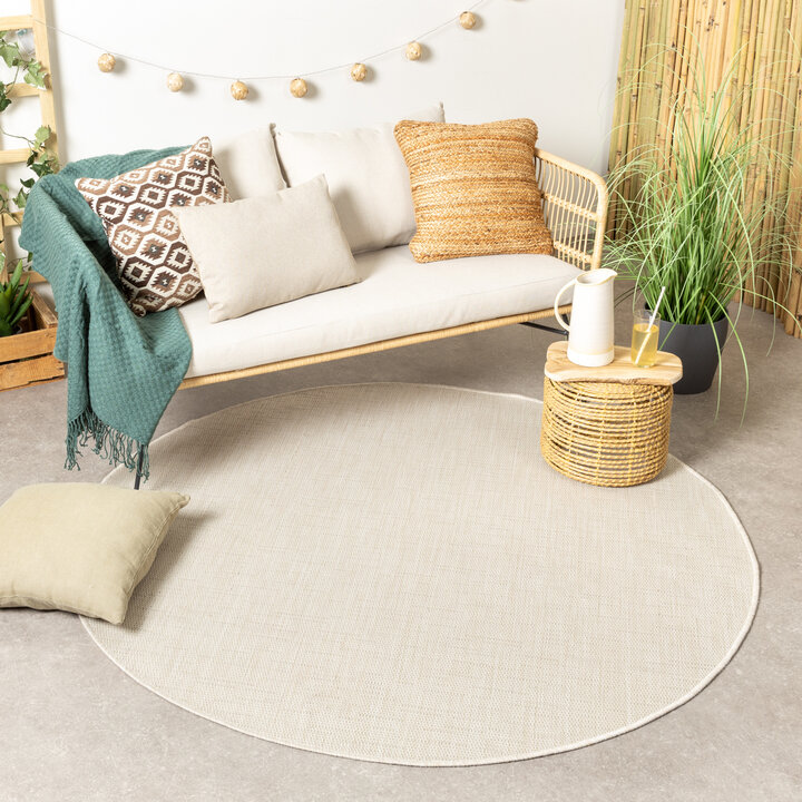 In- & Outdoor Teppich Rund - Malta Melange Creme