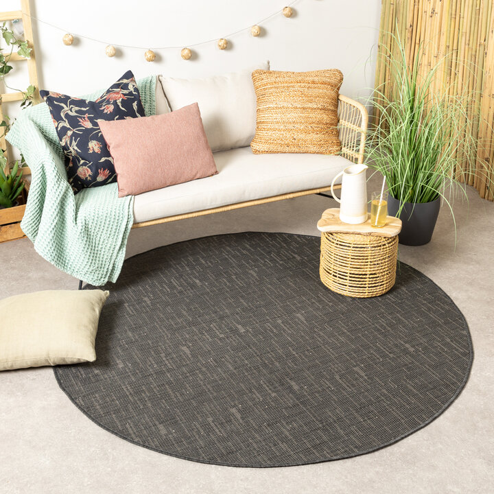 In- & Outdoor Teppich Rund - Malta Melange Schwarz