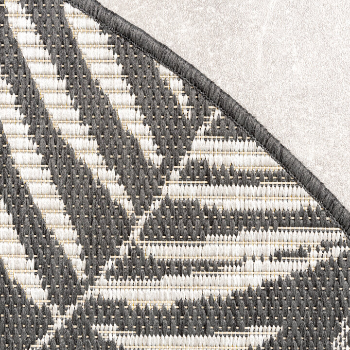 In- & Outdoor Teppich Rund - Malta Leaves Schwarz