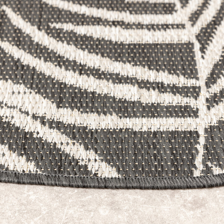 In- & Outdoor Teppich Rund - Malta Leaves Schwarz