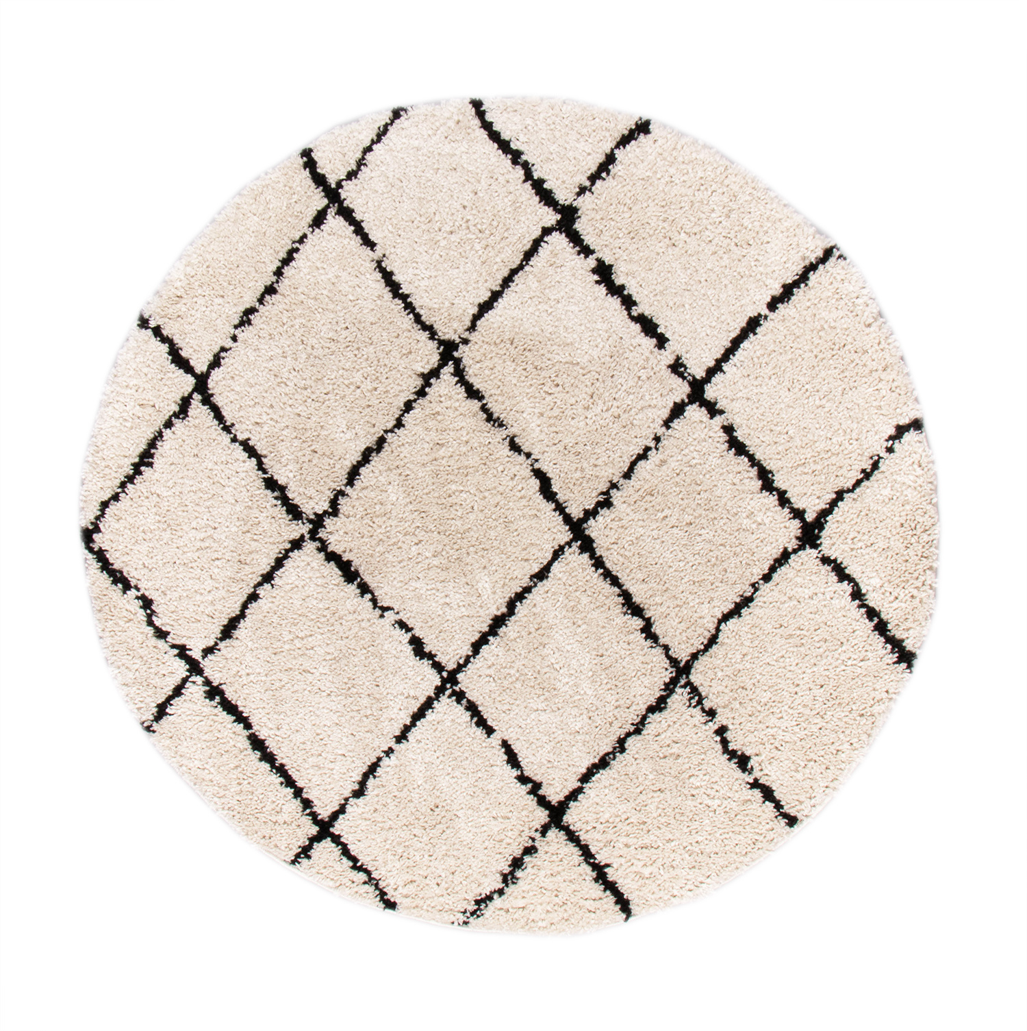 Teppich Hochflor Rund - Grand Lines Creme Schwarz - sfeer