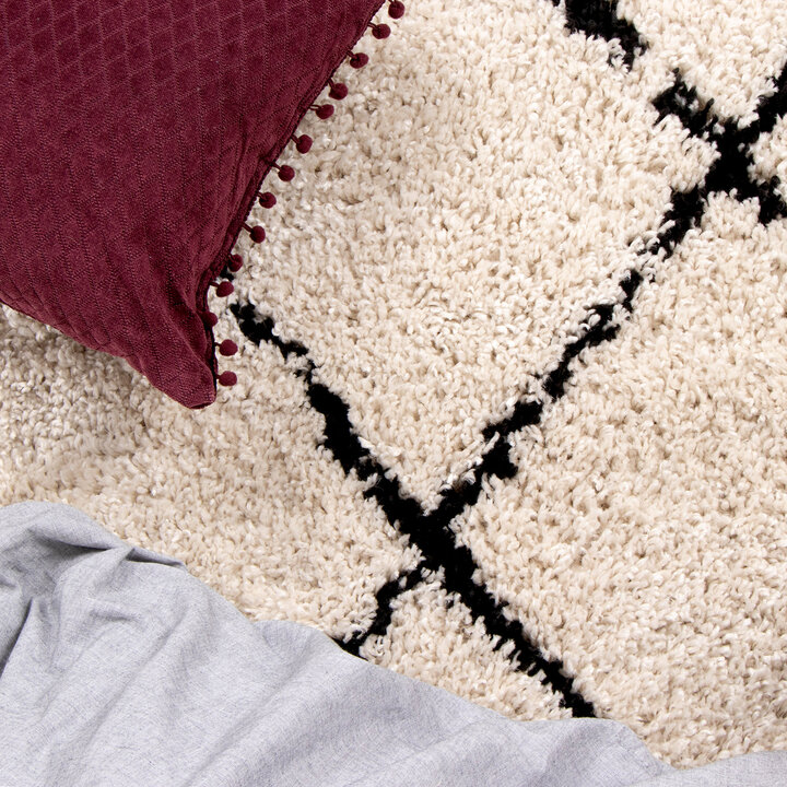 Teppich Hochflor Rund - Grand Lines Creme Schwarz