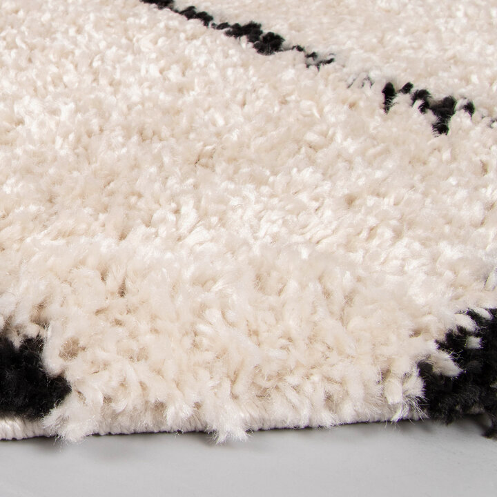 Teppich Hochflor Rund - Grand Lines Creme Schwarz