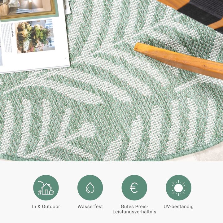 In- & Outdoor Teppich Rund - Summer Leaves Grün