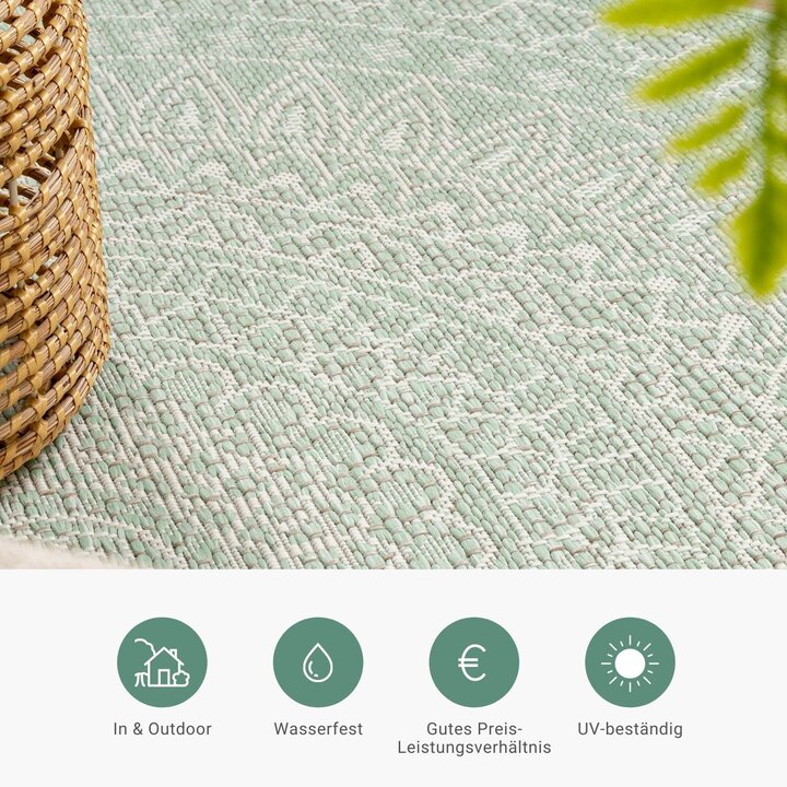 In- & Outdoor Teppich Rund - Summer Azteca Mint