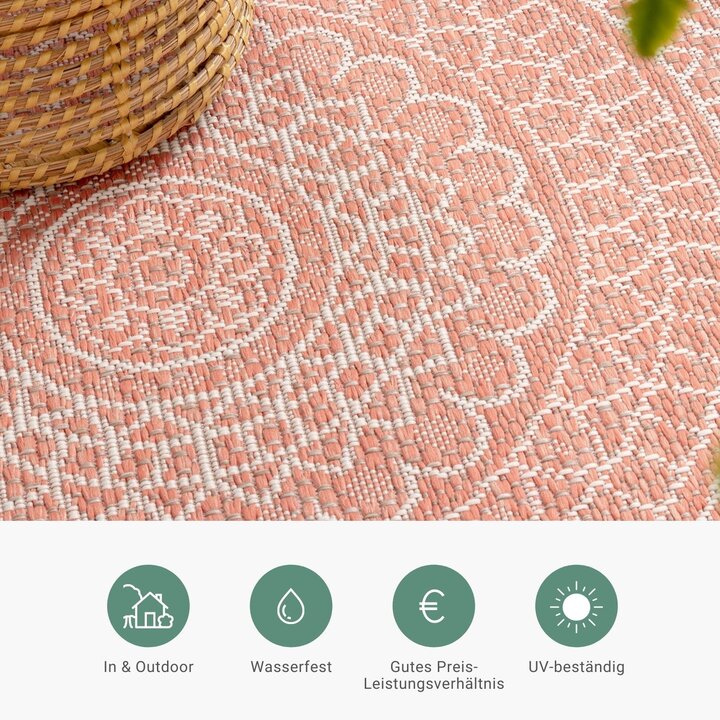 In- & Outdoor Teppich Rund - Summer Azteca Rosa