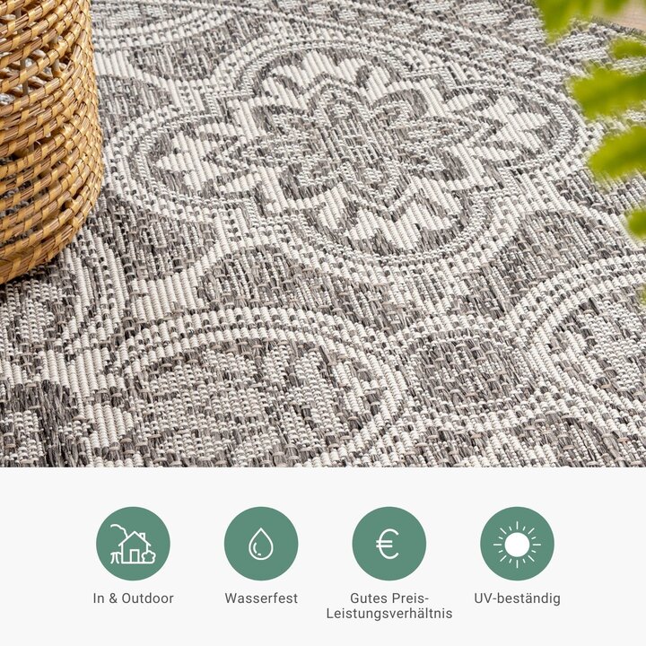 In- & Outdoor Teppich Rund - Summer Oriental Grau