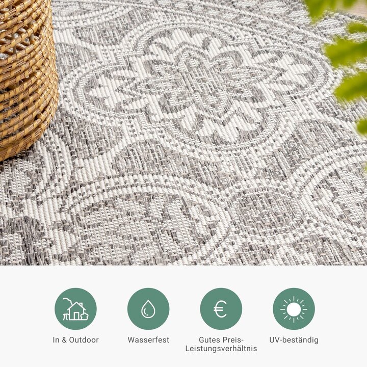 In- & Outdoor Teppich Rund - Summer Oriental Hellgrau