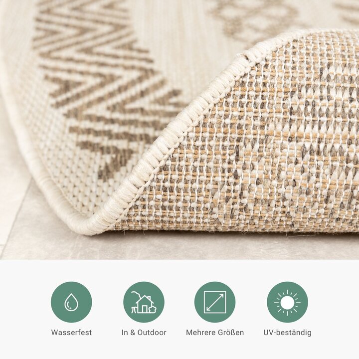 In- & Outdoor Jute Teppich Rund - Nomad Aztec Creme