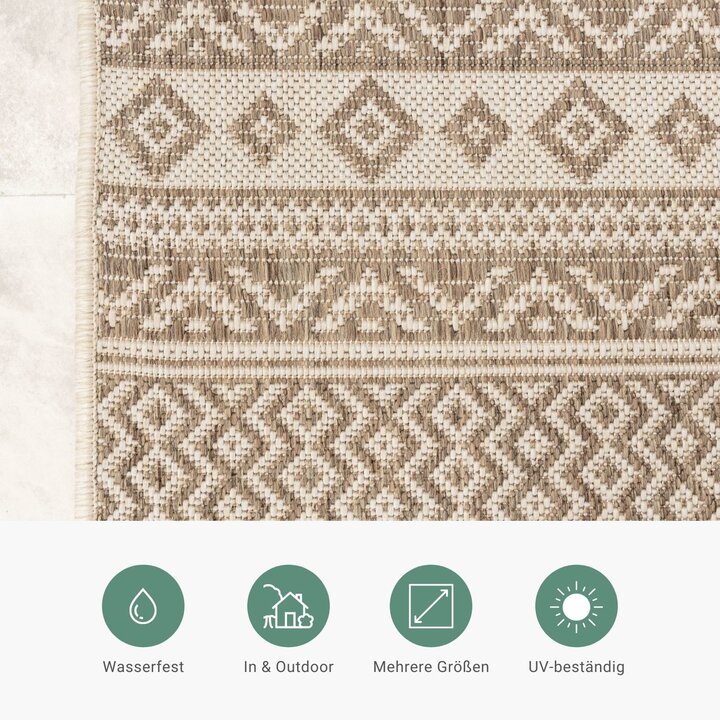 In- & Outdoor Jute Teppich - Nomad Aztec Creme