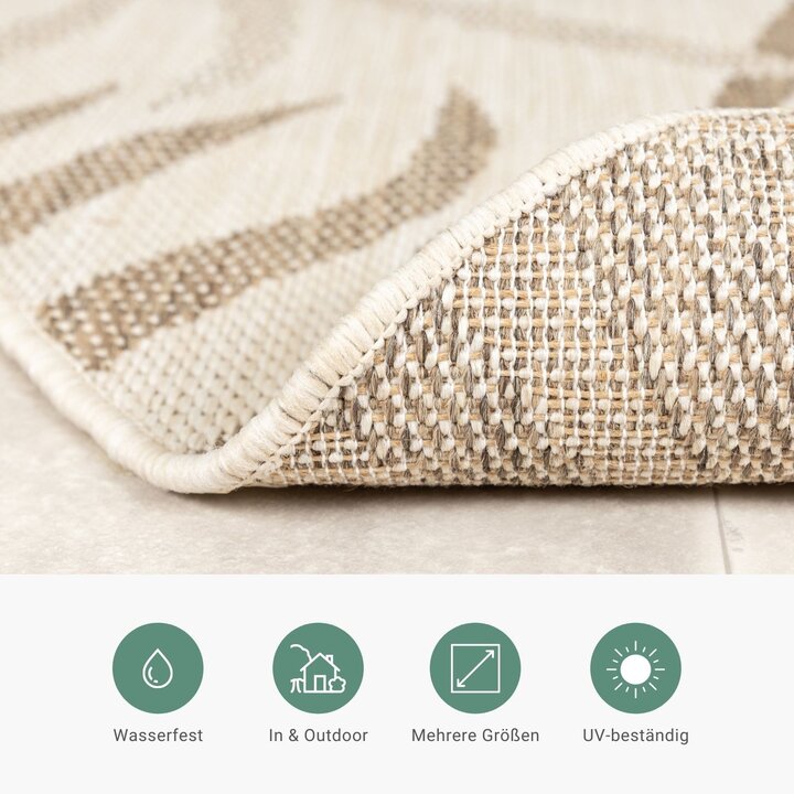 In- & Outdoor Jute Teppich Rund - Nomad Leaves Creme