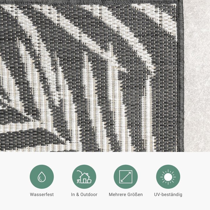 In-& Outdoor Teppich - Malta Leaves Schwarz