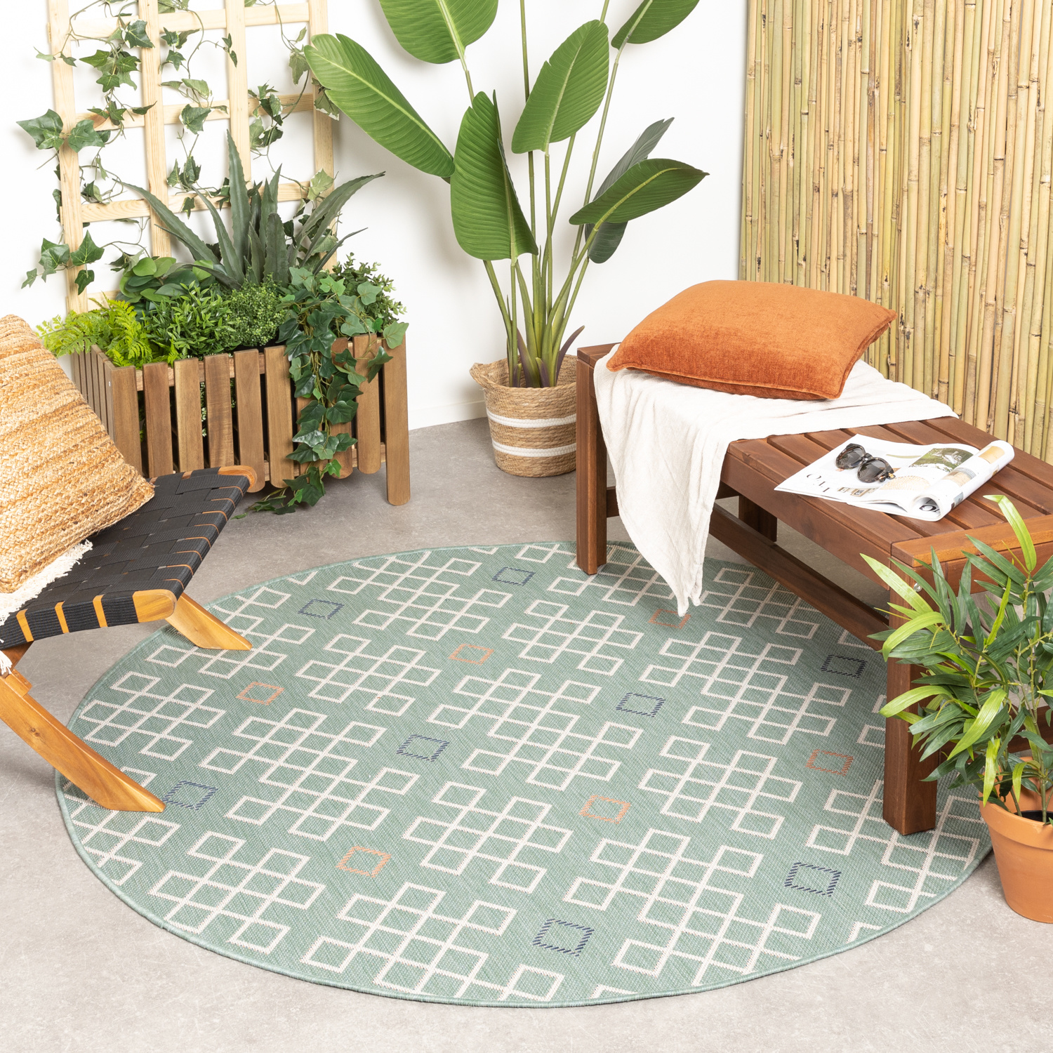 In- & Outdoor Teppich Rund - Playa Geo Grün