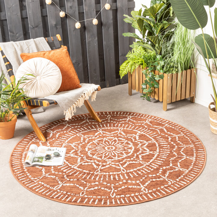 In- & Outdoor Teppich Rund - Porto Aztec Terracotta